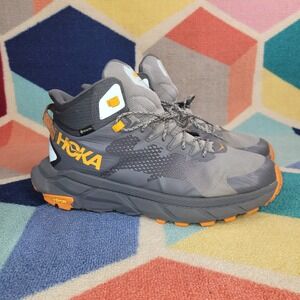 Hoka Trail Code GTX Gore-Tex Hiking Boots Grey Orange Vibram Mens Size 12